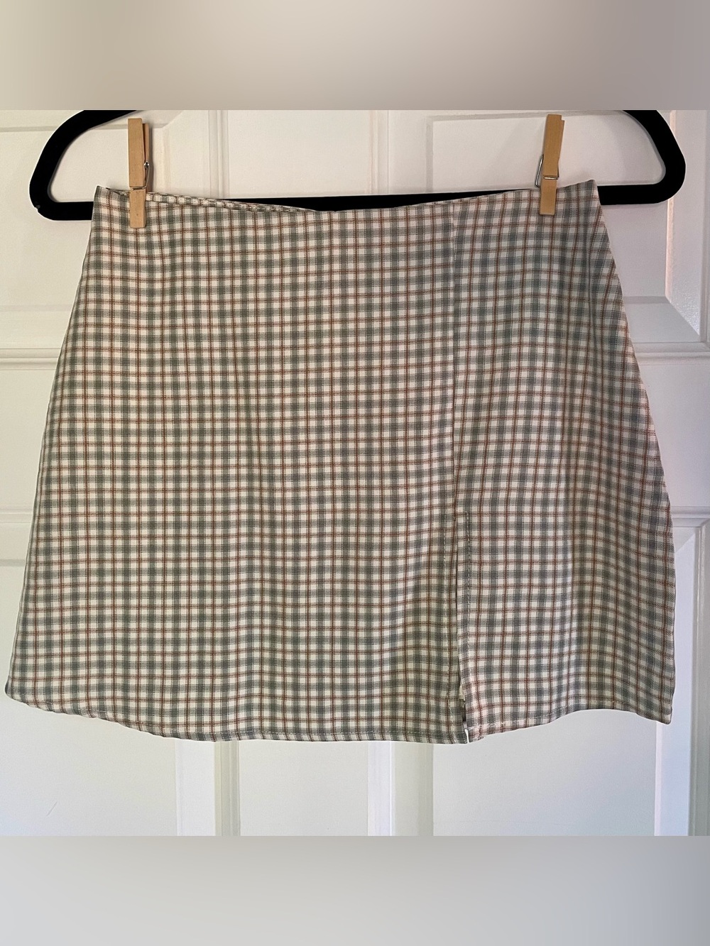 HYFVE Checked Mini Skirt in Beige and Sage Green